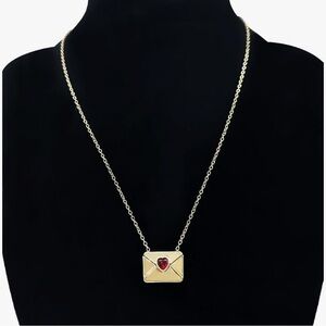 18k Gold Plated Openable Envelope Pendant Necklace with Red CZ Heart. New.